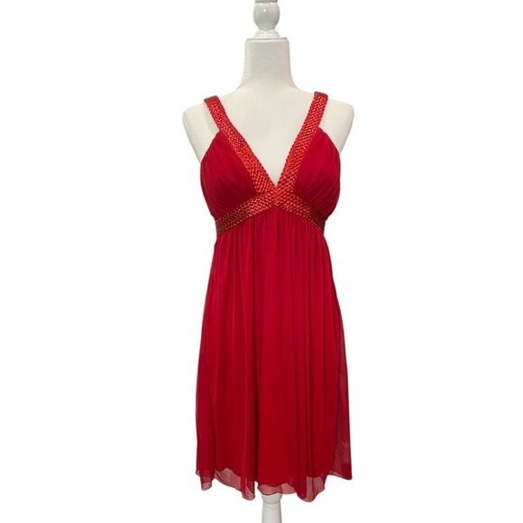Vintage 90s Y2K City Triangles Red Sequin Strap Empire Waist Dress - Size L - Picture 1 of 5
